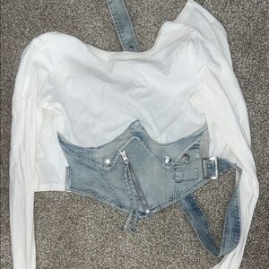 Fashion Nova Blue and White Corset Blouse